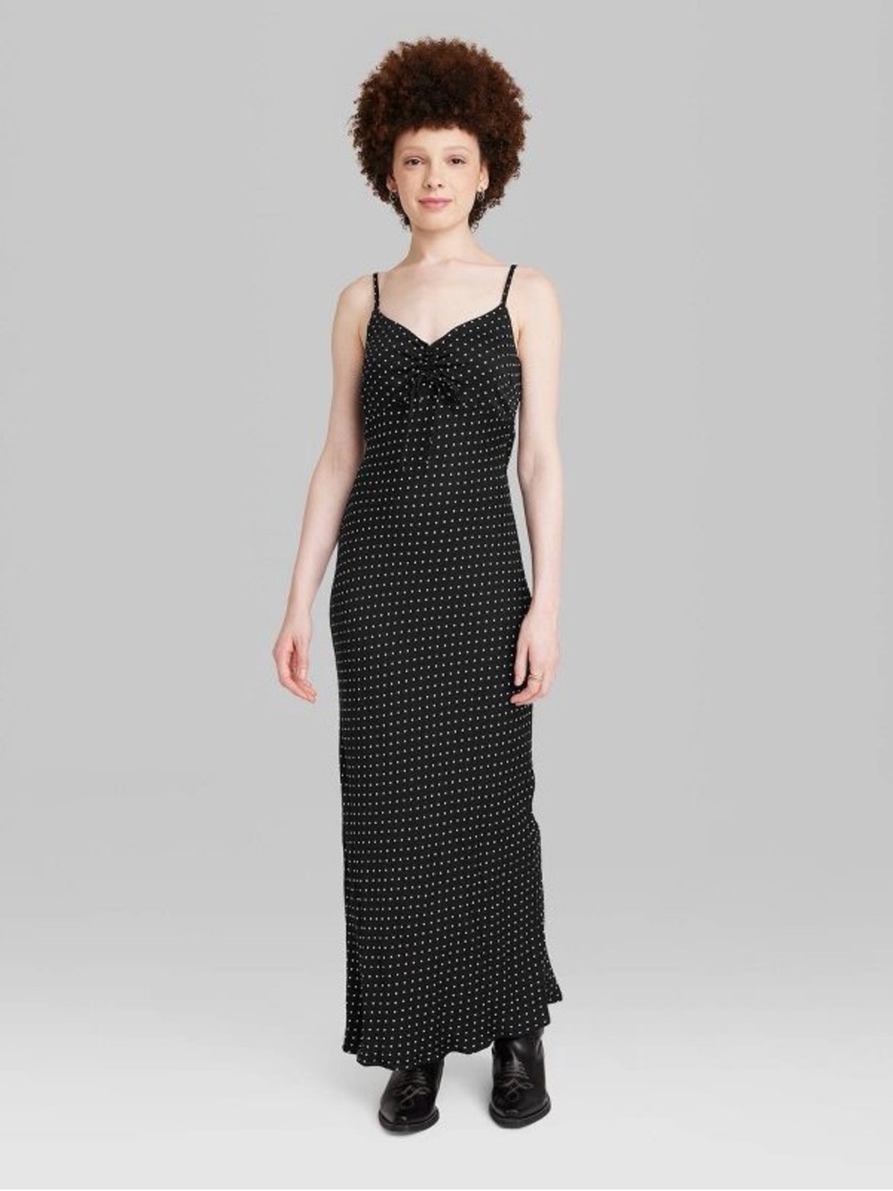 NWT Women's Ruched Front Maxi Slip Dress - Wild Fable™ Black Polka Dots - Medium